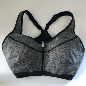 Victoria's Secret Sport Knockout VSX Front Zip Sports Bra Gray Black Padded 36D